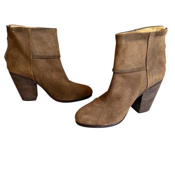 rag & bone Newbury Oiled Suede Heeled Bootie Boots Camel Brown 10 - Picture 6 of 9